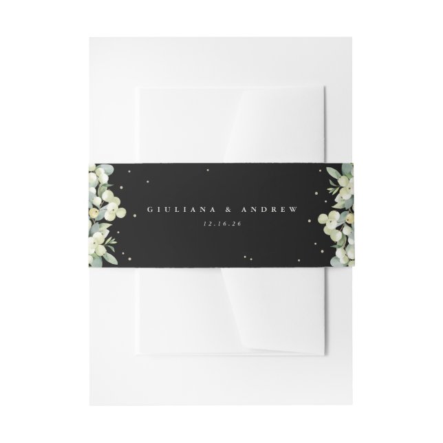 Black Snowberry+Eucalyptus Wedding Portrait Invitation Belly Band (Front Example)