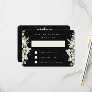 Black Snowberry+Eucalyptus Wedding RSVP Card