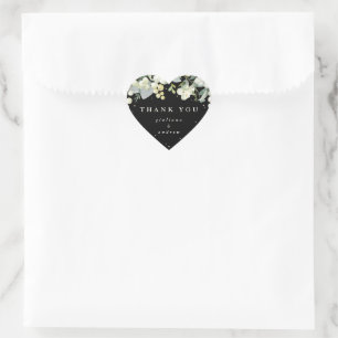 Black Snowberry+Eucalyptus Wedding Thank You Heart Sticker
