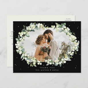 Black Snowberry+Eucalyptus Wedding Thank You Photo Postcard