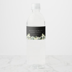 Black Snowberry+Eucalyptus Winter Bridal Shower Water Bottle Label