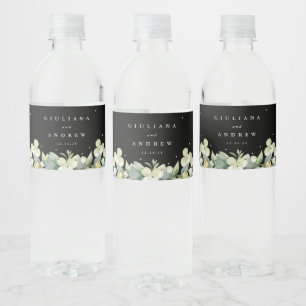Black Snowberry+Eucalyptus Winter Wedding Water Bottle Label