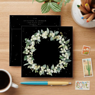 Black Snowberry+Eucalyptus Wreath Square Envelope