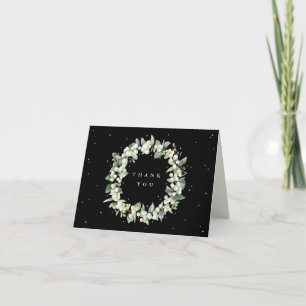 Black Snowberry+Eucalyptus Wreath Wedding Note Thank You Card