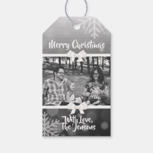 Black Snowflake Bows Merry Christmas Personalised Gift Tags