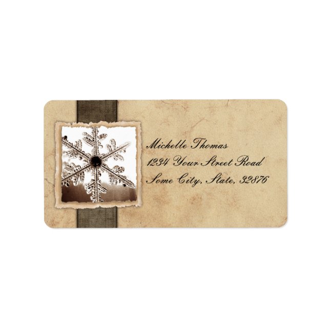 Black Snowflake Vintage Wedding Address Label (Front)