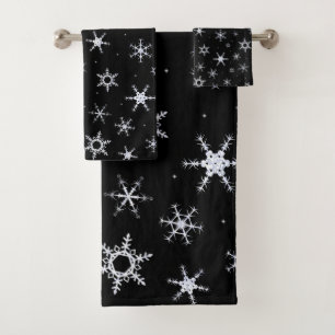 Black Snowflakes Bath Towel Set