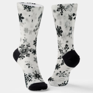 Black Snowflakes Christmas Crew Socks