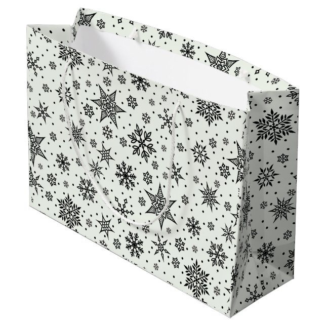 Black Snowflakes Christmas Patterns Large Gift Bag (Back Angled)