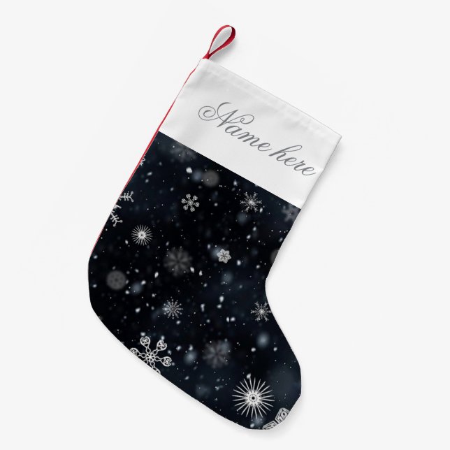 black snowflakes Personalised Christmas stocking (Front (Hanging))