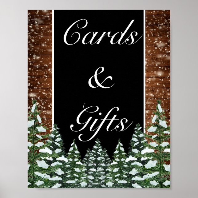 Black Snowy Wood & Forest Cards Gifts Wedding Poster (Front)