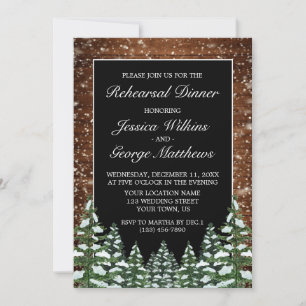 Black Snowy Wood & Forest Country Rehearsal Dinner Invitation