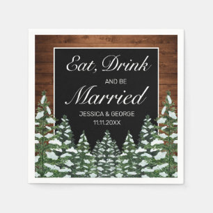 Black Snowy Wood Forest Eat Drink Married Wedding Napkin