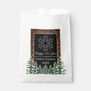 Black Snowy Wood & Forest Happy New Year Snowflake Favour Bag