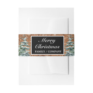 Black Snowy Wood & Forest Merry Christmas Party Invitation Belly Band