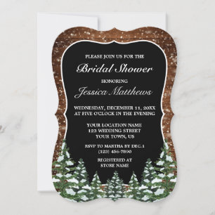 Black Snowy Wood & Forest Pine Bridal Shower Invitation