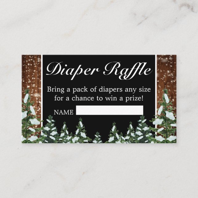 Black Snowy Wood & Forest Pine Diaper Raffle Enclosure Card (Front)