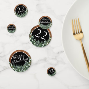 Black Snowy Wood & Forest Pine Happy Birthday Confetti