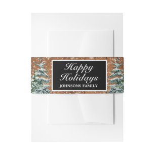 Black Snowy Wood Forest Pine Happy Holidays Party Invitation Belly Band