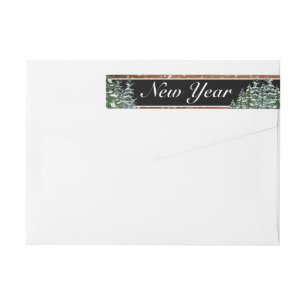 Black Snowy Wood & Forest Pine Happy Holidays Wrap Around Label