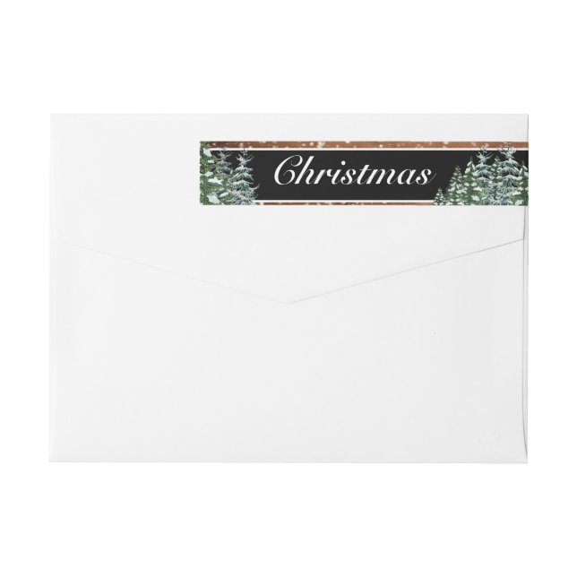 Black Snowy Wood & Forest Pine Merry Christmas Wrap Around Label (Back)
