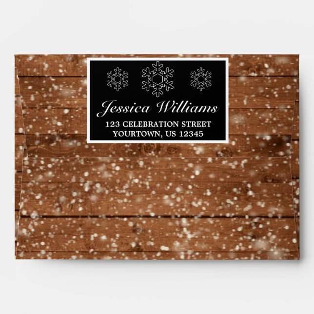 Black Snowy Wood & Forest Pine Snowflake Holiday Envelope (Back (Top Flap))