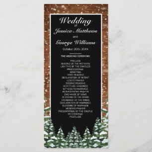 Black Snowy Wood & Forest Pine Wedding Program