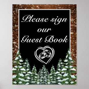 Black Snowy Wood & Forest Pine Wedding Sign