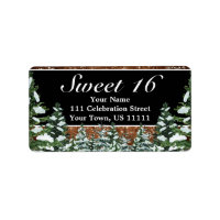 Black Snowy Wood & Forest Rural Sweet 16 Address