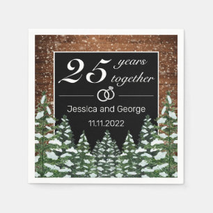Black Snowy Wood & Forest Wedding Anniversary Napkin