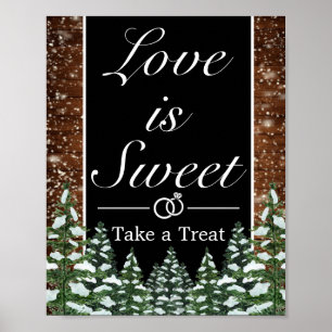Black Snowy Wood & Forest Wedding Favour Sign