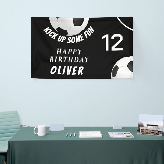 Black Soccer Ball Football Sports Kids Birthday Banner (Tradeshow)