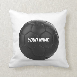 Black Soccer Ball Personalised Text Cushion