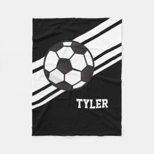 Black Soccer Ball Sports Personalised Name Fleece Blanket