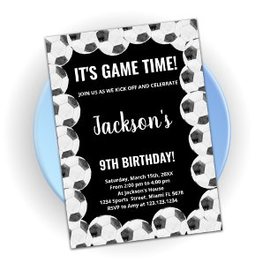Black Soccer Birthday Invitations