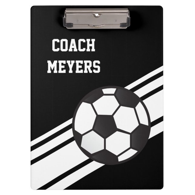 Black Soccer Coach Personalised Clipboard (Front)