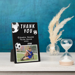 Black Soccer Football Ball Sports Coach Thank you Plaque