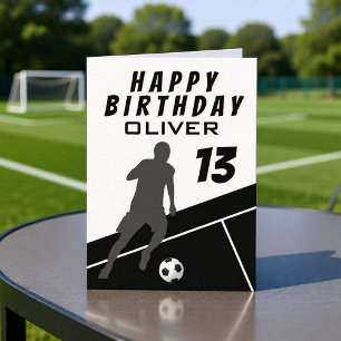 Black Soccer Player Football Ball Boy Birthday   Card