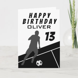 Black Soccer Player Football Ball Boy Birthday Card