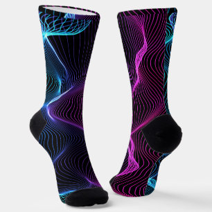 Black socks featuring a dynamic, wavy pattern