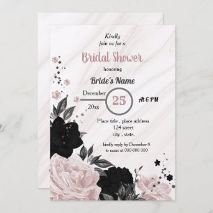 Black & soft pink floral bridal shower invitation
