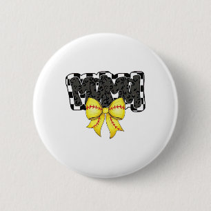 Black Softll Mama Game Day Leopard Checkered Coque 6 Cm Round Badge