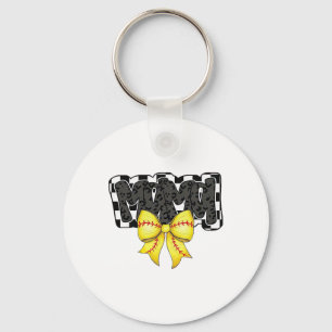 Black Softll Mama Game Day Leopard Checkered Coque Key Ring