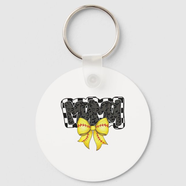 Black Softll Mama Game Day Leopard Checkered Coque Key Ring (Front)