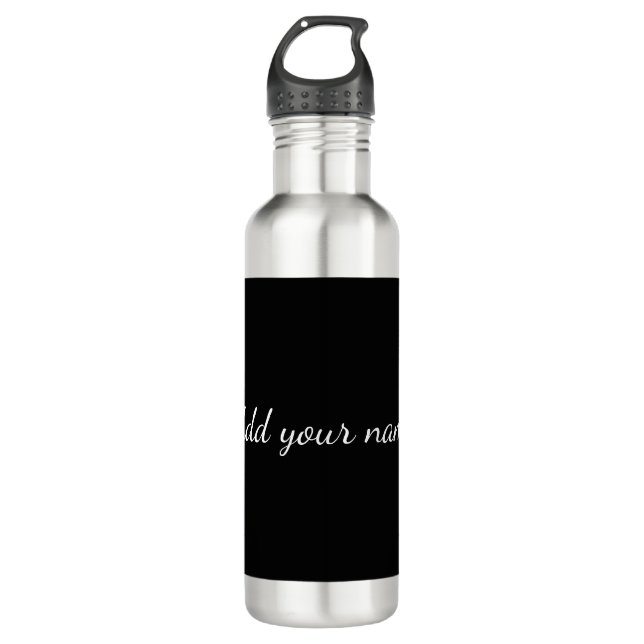 Black solid add name text message here throw pillo 710 ml water bottle (Front)