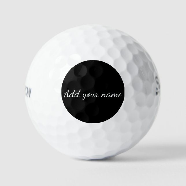 Black solid add name text message here throw pillo golf balls (Front)