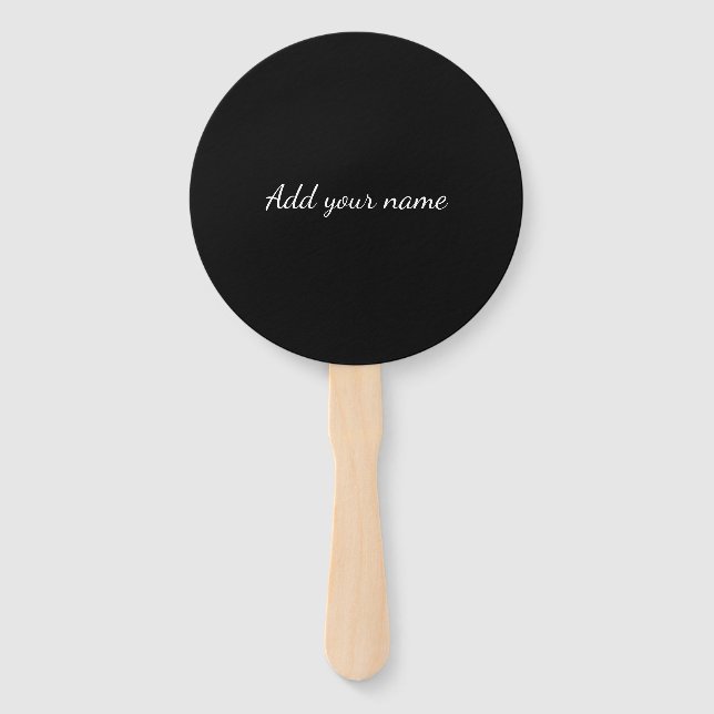 Black solid add name text message here throw pillo hand fan (Front)