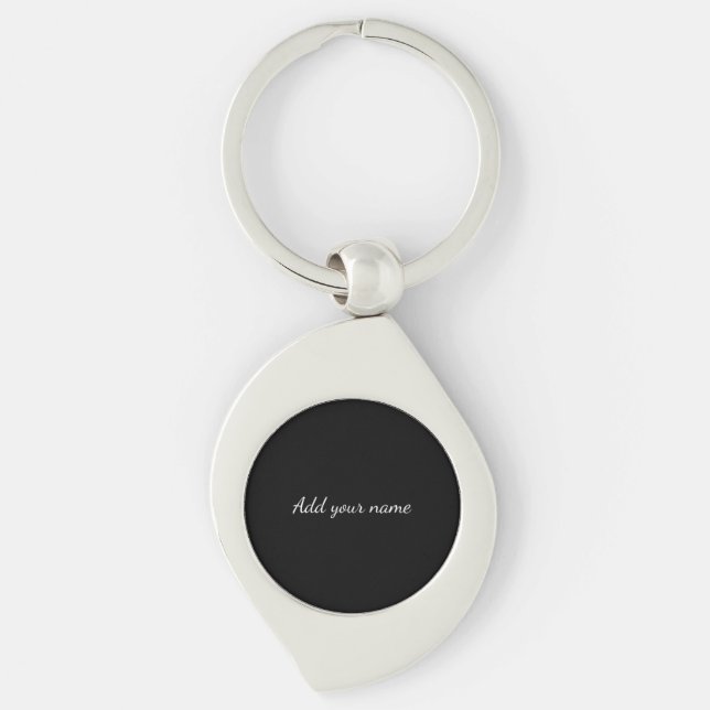 Black solid add name text message here throw pillo key ring (Front)
