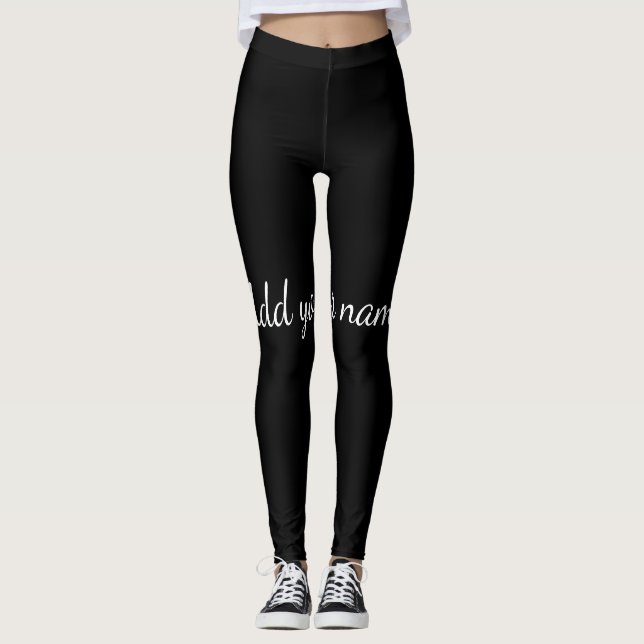 Black solid add name text message here throw pillo leggings (Front)