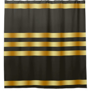 Black Solid Colour Gold Badge Personalised Custom Shower Curtain